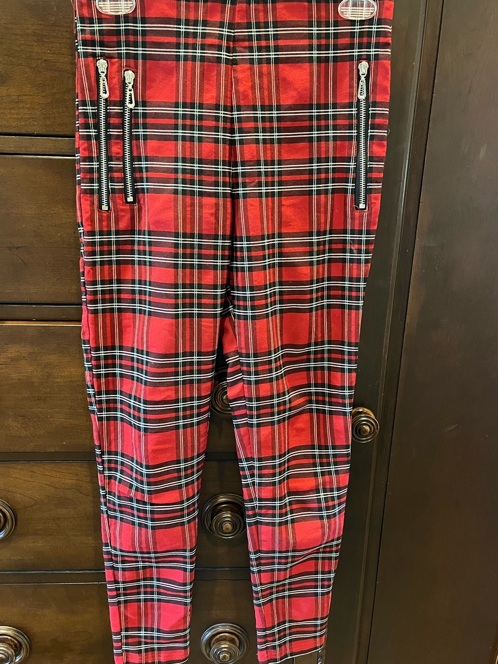 Red Plaid Zip-Accent Leggings